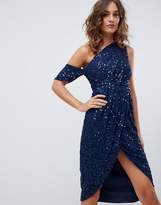 Thumbnail for your product : ASOS Design DESIGN Drape Pencil Midi Dress In All Over Sequin