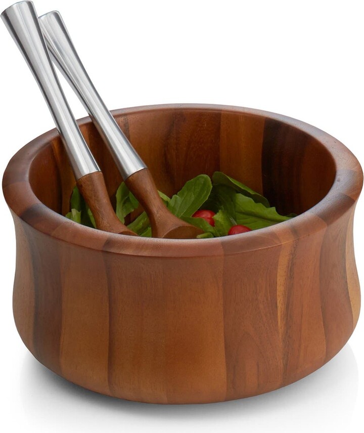Nambe Nara Wooden Salad Bowl with Servers - Thumbnail 2