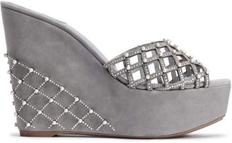 Rene Caovilla Rene' Caovilla Embellished Laser-cut Suede Wedge Sandals