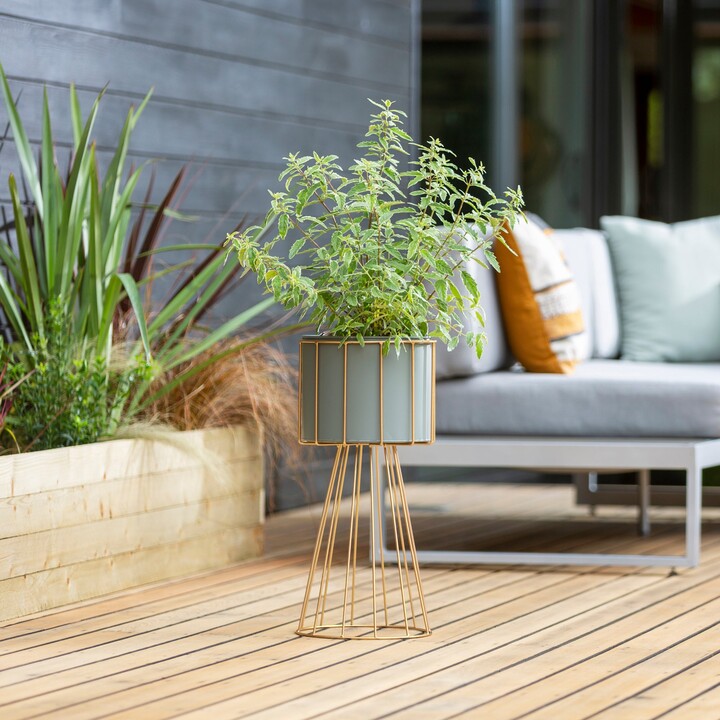 Dunelm Grey Plant Pot on Gold Wire Stand Gold ShopStyle Garden Decor