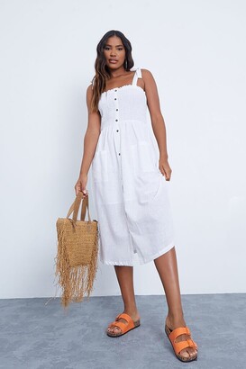 white button through dress