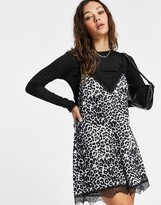 Thumbnail for your product : ASOS Studio Happy ASOS DESIGN mesh cami playsuit with t-shirt in mono leopard