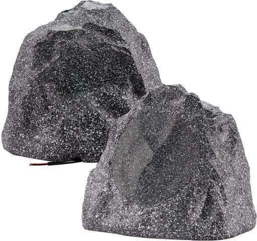 ilepo Theater Solutions 2R8G Outdoor Granite 8' Rock 2 Speaker Set for Deck Pool Spa Yard Garden, Granite Grey