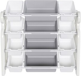 TopComfyDecorativeStorageCabinetsKidsToyStorageOrganizerwithBinsforPlayroomGrayandIvory33.07\
