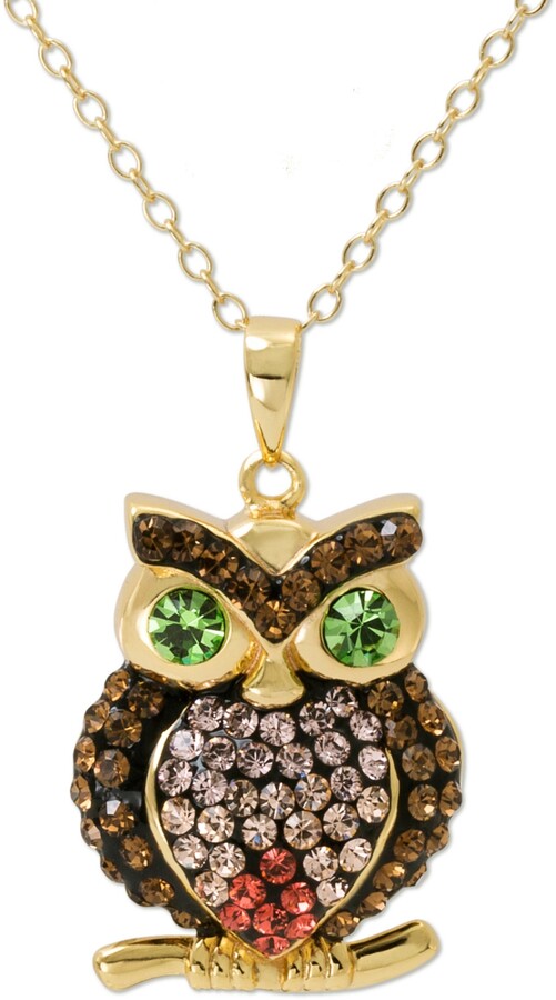 Epinki Women Girls Necklace Retro Owl Pendant Charm Lucky Bring Chain with Colorful Cubic Zirconia 68CM 
