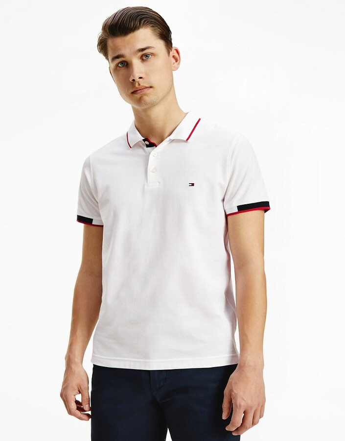 ik heb nodig deze In beweging Tommy Hilfiger collar and cuff logo slim fit polo in white - ShopStyle