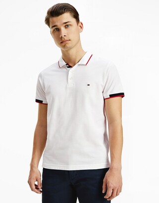 Tommy Hilfiger collar and cuff logo slim fit polo in white - ShopStyle