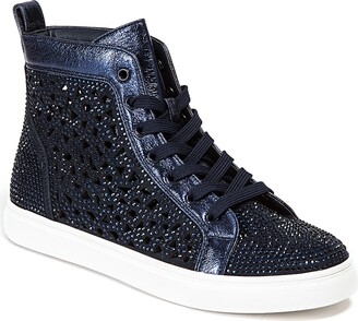 Chanel Navy Blue Nylon, PVC, and Suede High Top Lace Up Sneakers