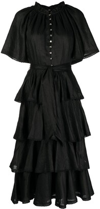 Keepsake Buttoned-Up Tiered-Skirt Dress