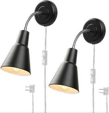 Details about   Black Wall-Mount Sconce Light Task Lamp Hardwire Plug-In Reading 6ft Clear Cord 