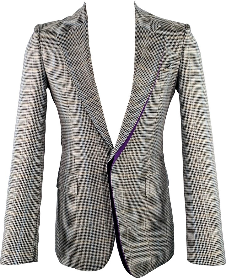 Givenchy Size 38 Grey Black Purple Plaid Contrast Trim Wool Blend Sport Coat