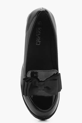 boohoo Patent Bow Trim Creeper Loafers