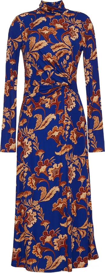 Cara Cara Floral-Print Turtleneck Midi Day Dress