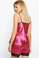 Thumbnail for your product : boohoo Lola Lace Contrast Satin Cami Short PJ Set