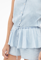 Thumbnail for your product : Forever 21 Buttoned Chambray Peplum Romper