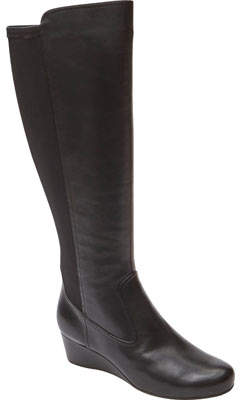 Cobb Hill Women's Rockport Total Motion 45mm Wedge Tall Boot - Black Soft Tumbled Leather Boots