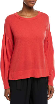 Vince Crewneck Pleated-Sleeve Pullover Cashmere Sweater