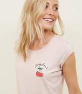 Thumbnail for your product : New Look Petite Pale Pink Cherry Printed Side T-Shirt