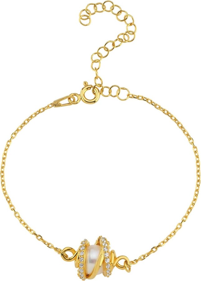 Linya Jewellery Gold Amour Caged Pearl Chain Bracelet