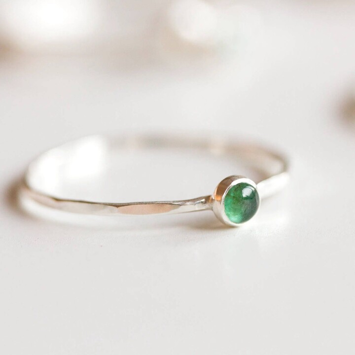 Etsy Emerald Ring - Skinny Stackable With Stone, May Birthstone, Sterling Silver Or Gold