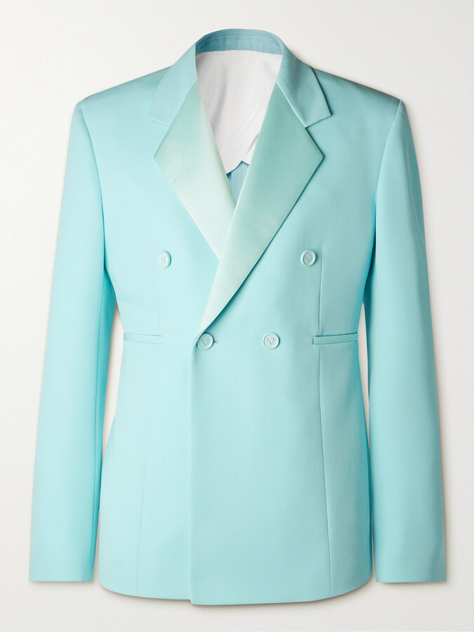 ジャケット BOTTEGA VENETA DOUBLE-BREASTED GRAIN DE POUDRE JACKET Bottega Veneta Double-Breasted Satin-Trimmed Grain de Poudre
