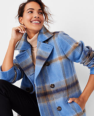 blue plaid wool coat