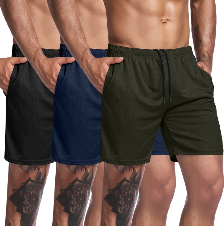 COOFANDY Men's 3 Pack Gym Workout Shorts Mesh Weightlifting Squatting