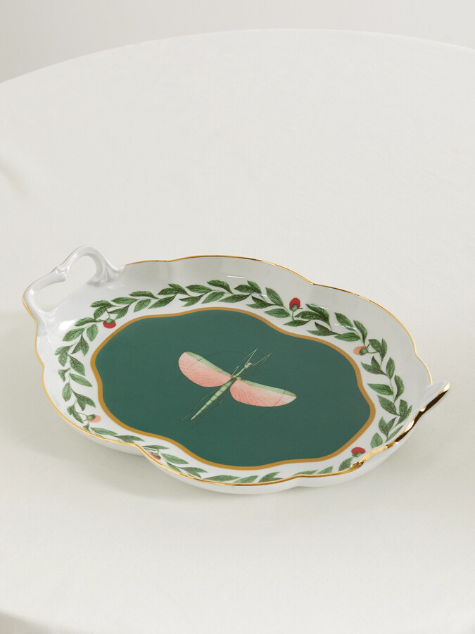 La DoubleJ - Tea For Two Gold-plated Porcelain Tray - Green