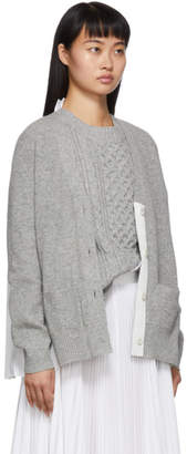 Sacai Grey and White Knit Wool Cardigan