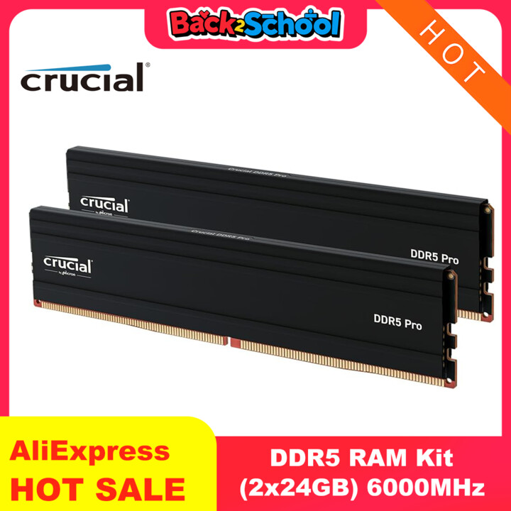 Crucial Pro DDR5 RAM Kit 48GB (2x24GB), 6000MHz Desktop Memory UDIMM 288pin -Compatible with 13th Gen Intel Core and AMD Ryzen