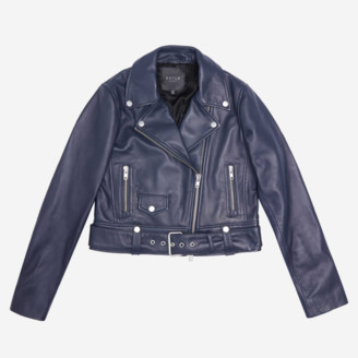 DSTLD Leather Biker Jacket in Blue