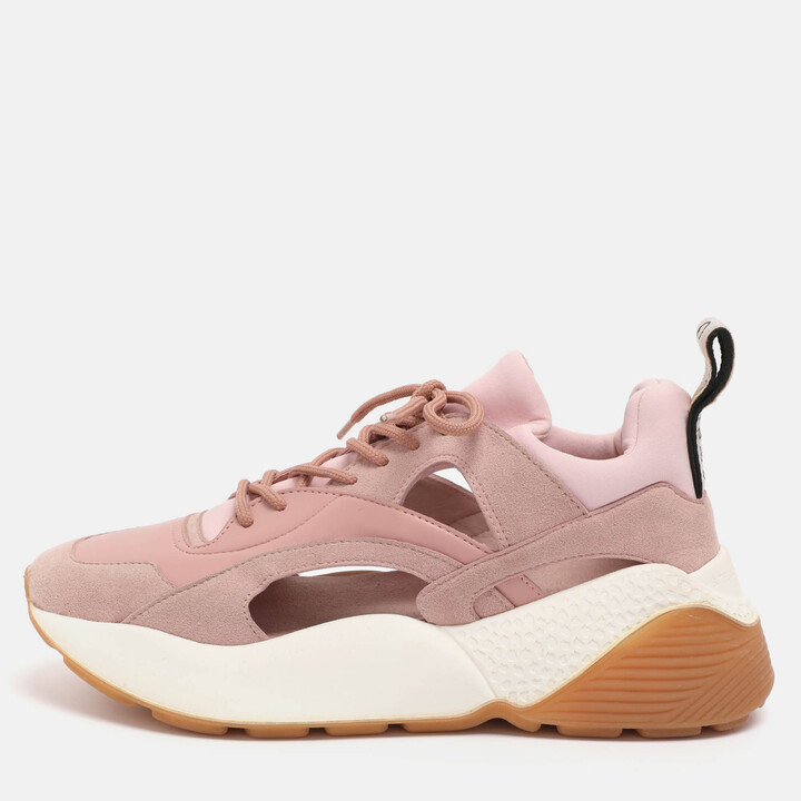 Stella McCartney Pink Faux Leather and Faux Suede Cut Out Eclypse Sneakers Size 39