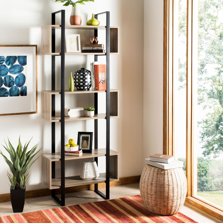 SAFAVIEH Adhara Retro Mid Century Wood 3 Shelves Etagere, Oak/Black