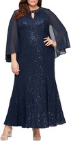 Thumbnail for your product : Alex Evenings Sequin Cape Long Sleeve Fit & Flare Gown