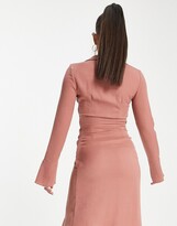 Thumbnail for your product : ASOS Tall Tall 70s drape front wrap midi dress in pink