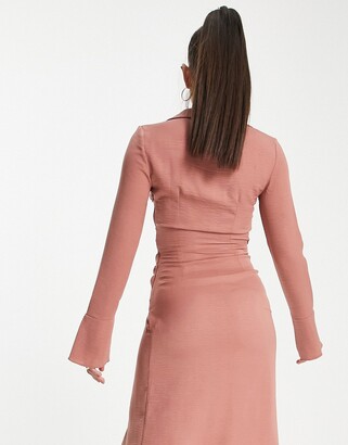 ASOS Tall Tall 70s drape front wrap midi dress in pink