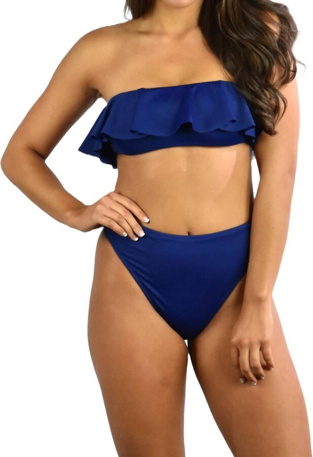 Milly Solid Ruffle Bandeau Bikini Top In Navy