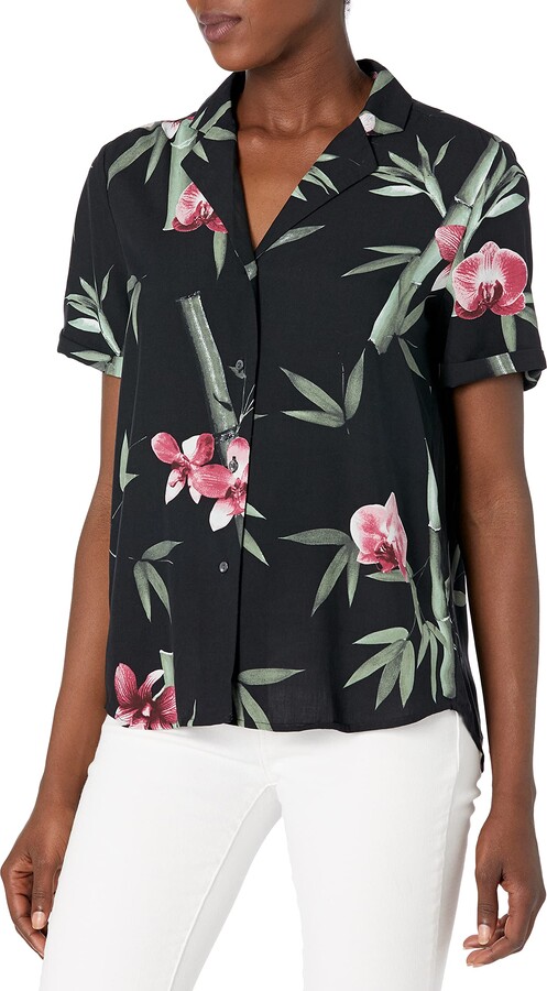 28 Palms Silk/Rayon Tropical Hawaiian Crop Top dress-shirts Marque Femme 