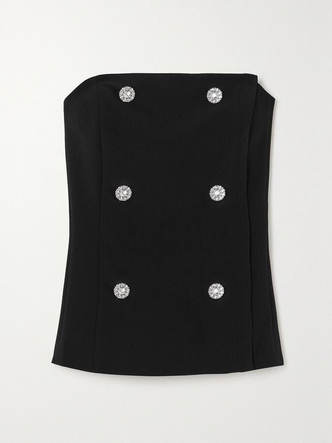 L'Agence Fay Strapless Crystal-embellished Woven Bustier Top - Black