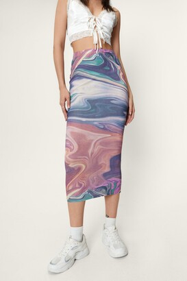 Nasty Gal Womens Abstract Marble Mesh Midi Skirt