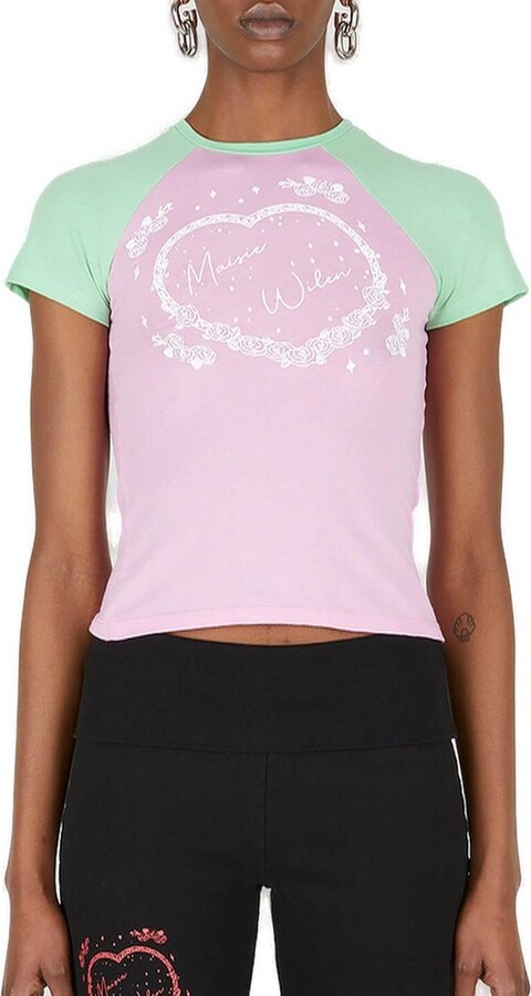 MAISIE WILEN Slinky Two-Toned Heart-Printed T-Shirt