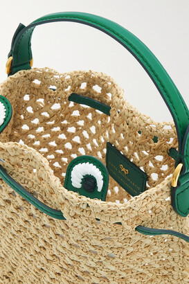 Anya Hindmarch Frog Embroidered Leather-trimmed Raffia Tote - Neutrals