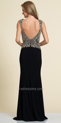 Dave and Johnny Beaded Open Back Sheath Prom Dress