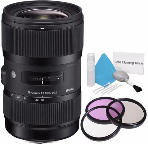 Sigma 18-35mm f/1.8 DC HSM Art Lens for Canon (International Model) + 72mm 3 Piece Filter Kit + Deluxe Cleaning Kit Bundle