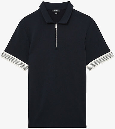 Reiss Mens Navy Bruno Half-Zip Stretch-Woven Polo Shirt Xs