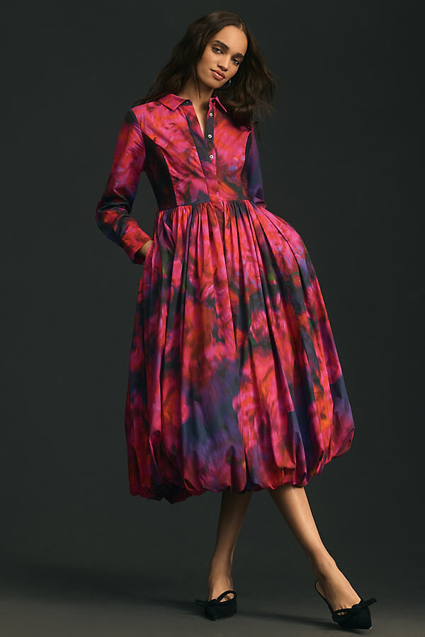Hope for Flowers by Tracy Reese Long-Sleeve Bubble-Hem Shirt Dress