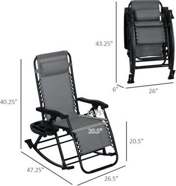 Latitude Run 2 Pieces Zero Gravity Rocking Lounge Chairs Foldable With Pillow Cup & Phone Holder Gray Color Steel Material Convenient For Outdoor Use Chairs B