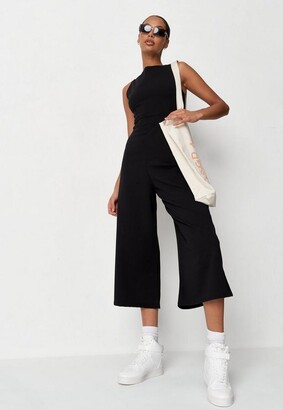 Missguided Tall Black Racer Neck Culotte Romper - ShopStyle