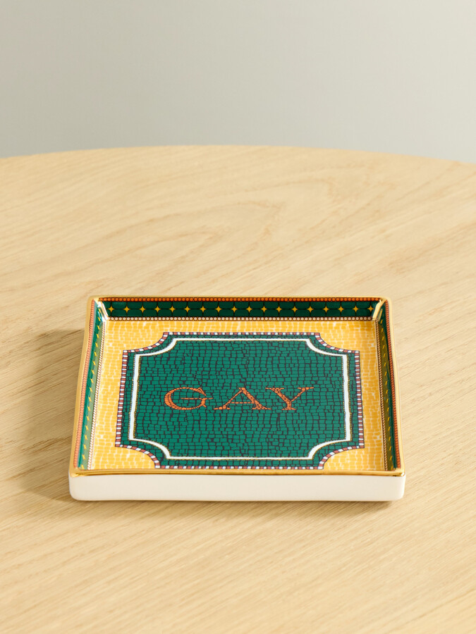 La DoubleJ Gold-plated Porcelain Trinket Tray - Green