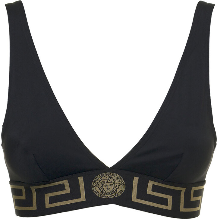 Versace Black Stretch Fabric Bra With Greek Detail - ShopStyle Swimwear